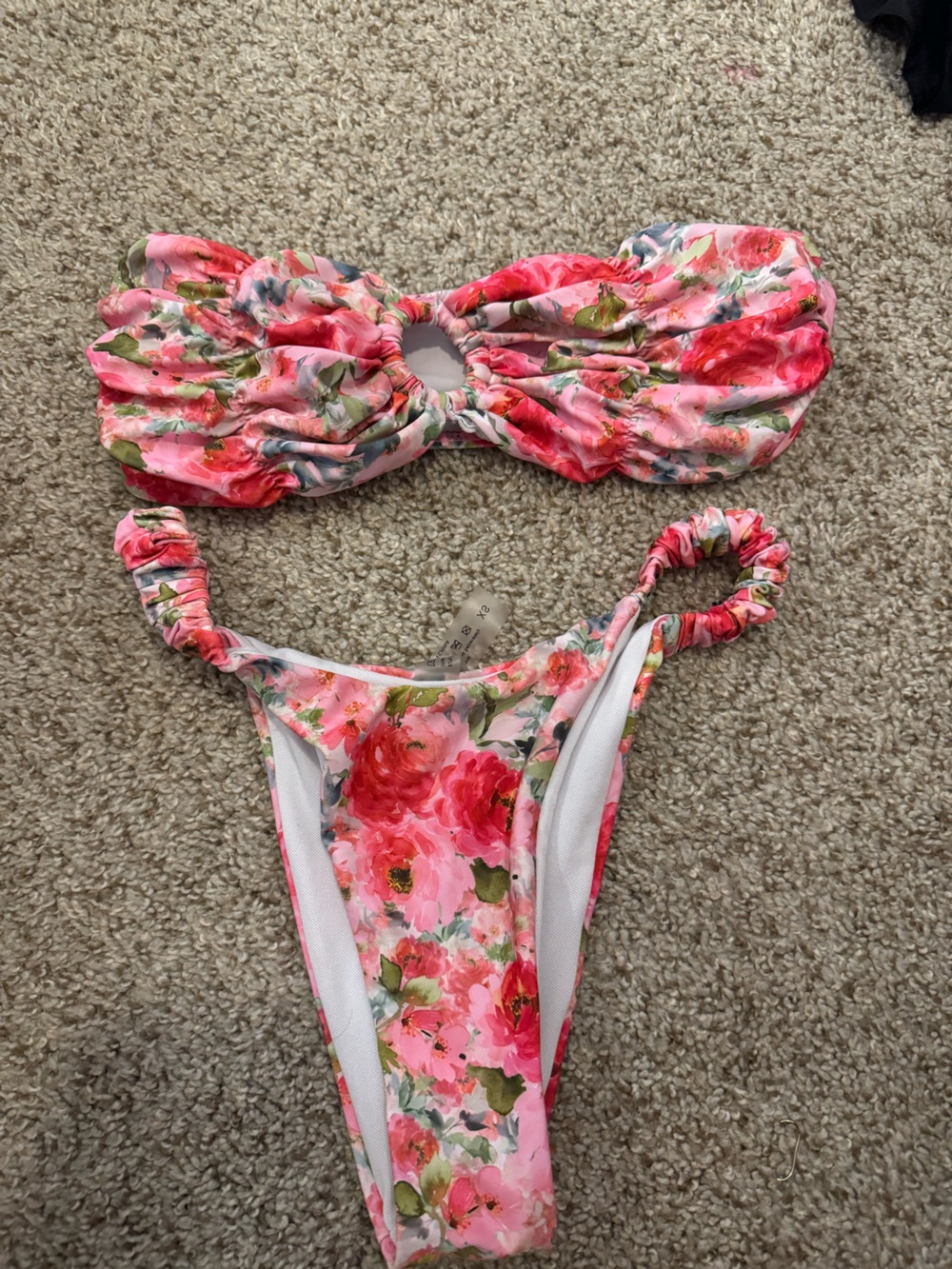 SHEIN Pink Floral Bandeau Bikini Set